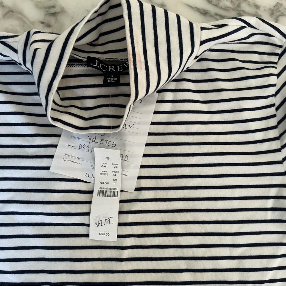 NWT J. Crew Stretch cotton-blend elbow-sleeve mockneck T-shirt S MAKEUP COLLAR - Picture 10 of 11